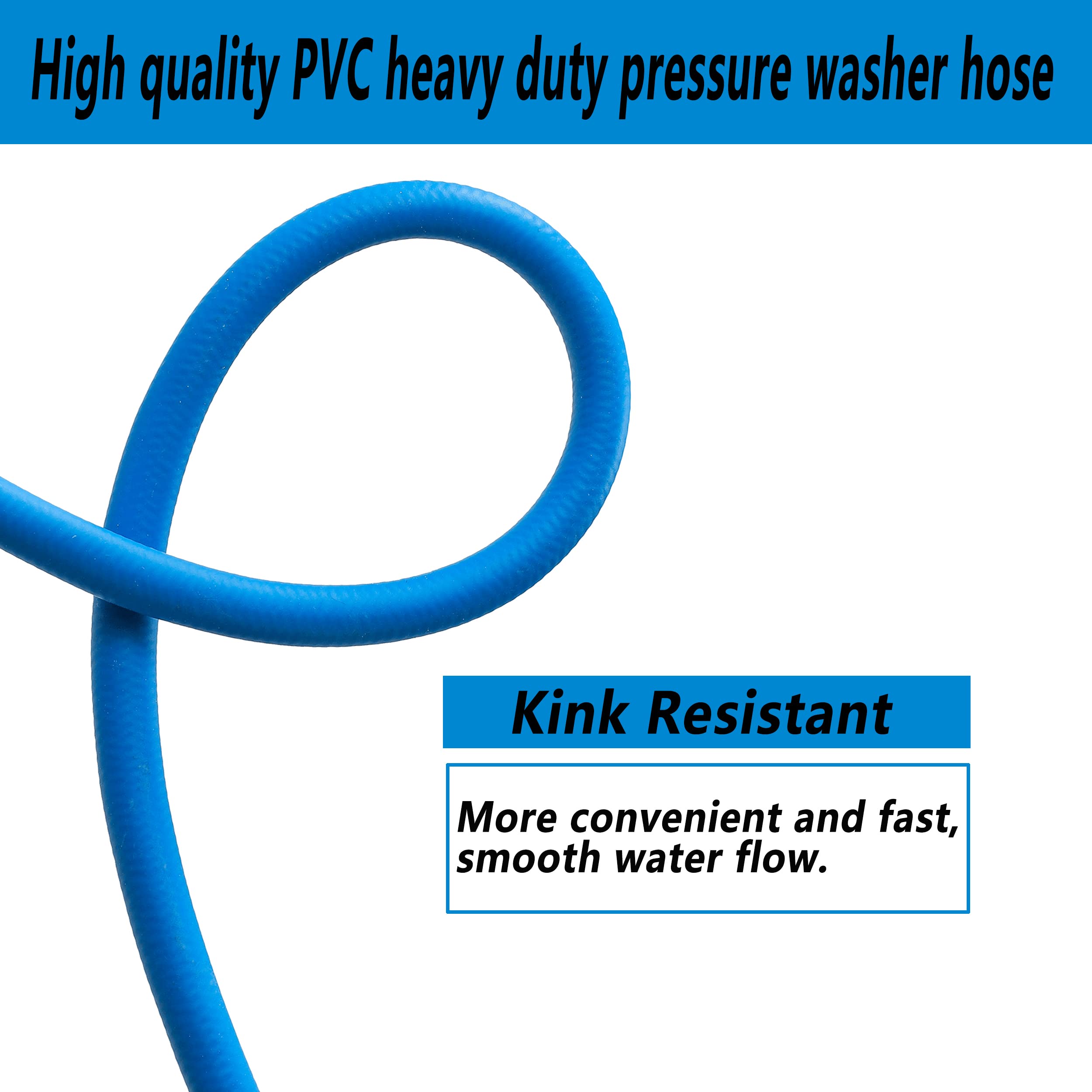 FIXFANS Pressure Washer Hose ? 1/4" X 50 FT High Power Washer Extension Hose ? Kink & Wear Resistant High Pressure Hose for Replacement ? Compatible