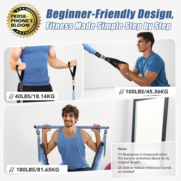 ALongSong Pilates Equipment Pilates Reformer With 6 Resistance Bands 20/30/40lbs Anti-Snap Protection For Home Gym Workout Yoga Twisting Squat