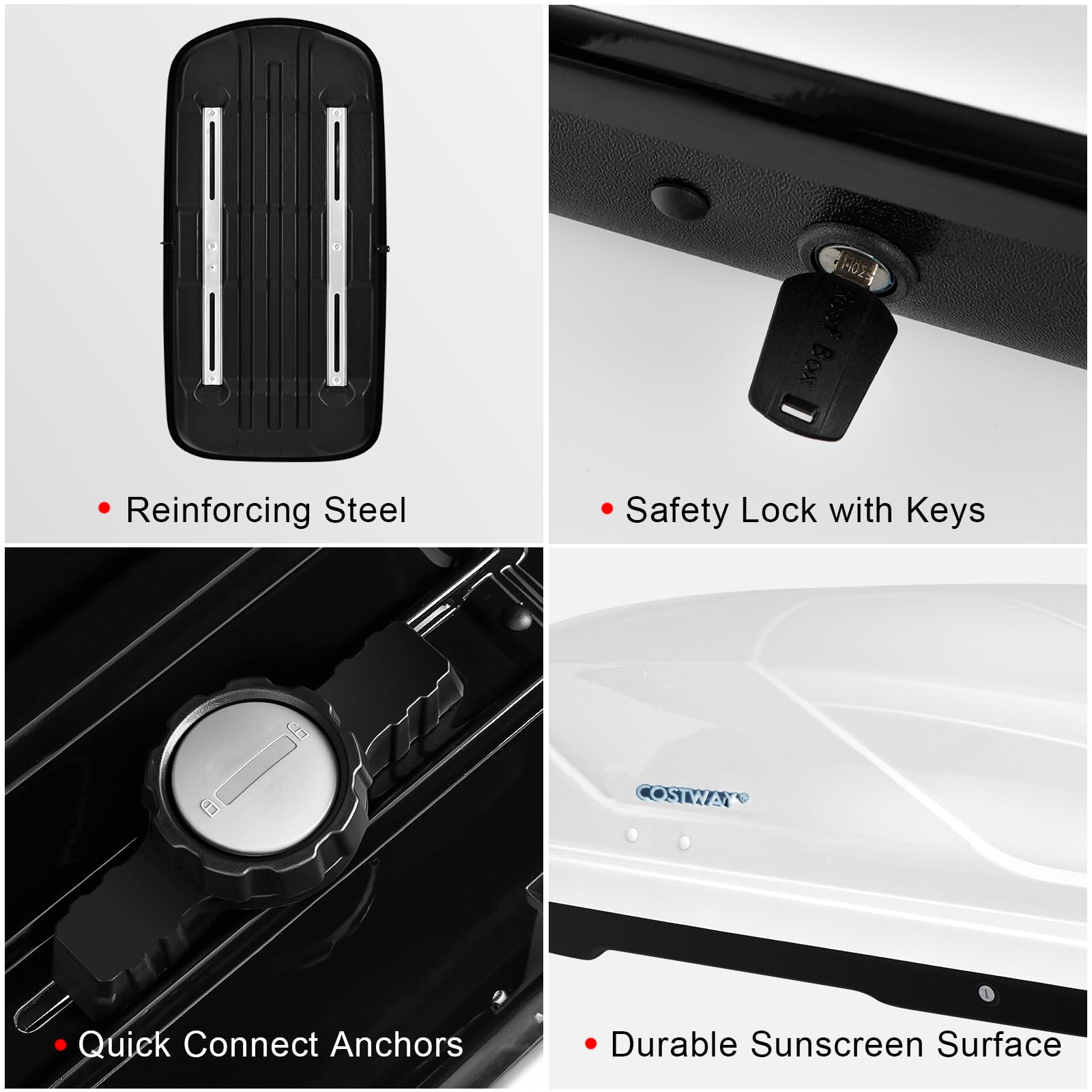 COSTWAY Car Roof Box, 400L Capacity Hard Roof Cargo Carrier with Security Keys & Dual Side Opening, Waterproof Rooftop Luggage Storage Box for Car, SUV, Van, Fits Most Cars (Black)