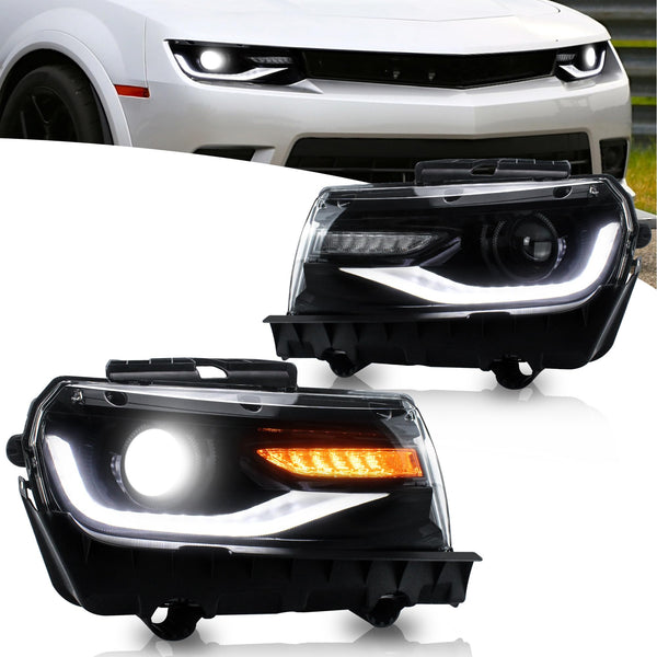 VLAND Motor Headlights compatible with 5th Gen Camaro LS, LT, SS, ZL1, Z/28 2014 2015, w/Sequential Turn signal, Driver & Passenger Side, not include bulbs