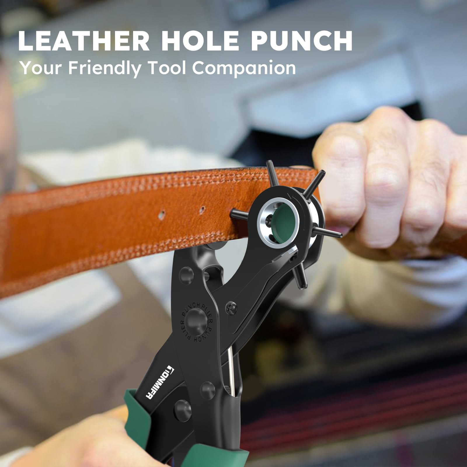 Professional Leather Hole Punch Plier - Tonmifr Heavy Duty 6 Sizes Belt & Watch Band Hole Puncher Tool, Leather Craft Tool for Belts, Handbags, Straps, Precision Ground Punches with Non-Slip Grips