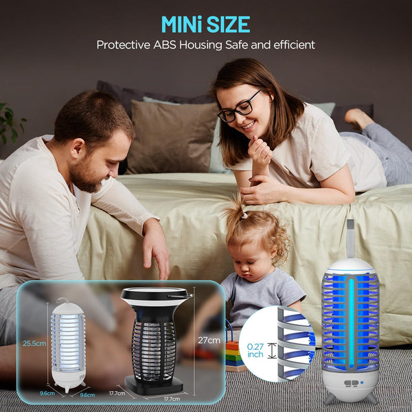 Dnenellr Fly Zapper, 3 IN 1 LED UV Mosquito Killer Lamp, 1400V Electric Fly Killer with Light Modes, 360° Silent Bug Zapper for Indoor Use, USB Rechargeable Insect Trap for Bedroom, Kitchen and More