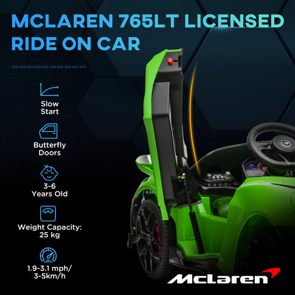 AIYAPLAY McLaren 765LT Licensed Electric Car for Kids with Butterfly Doors, 12V Kids' Electric Ride on with Remote Control, Transport Wheels, LED Lights, MP3 Music, Horn, for 3-6 Years, Orange