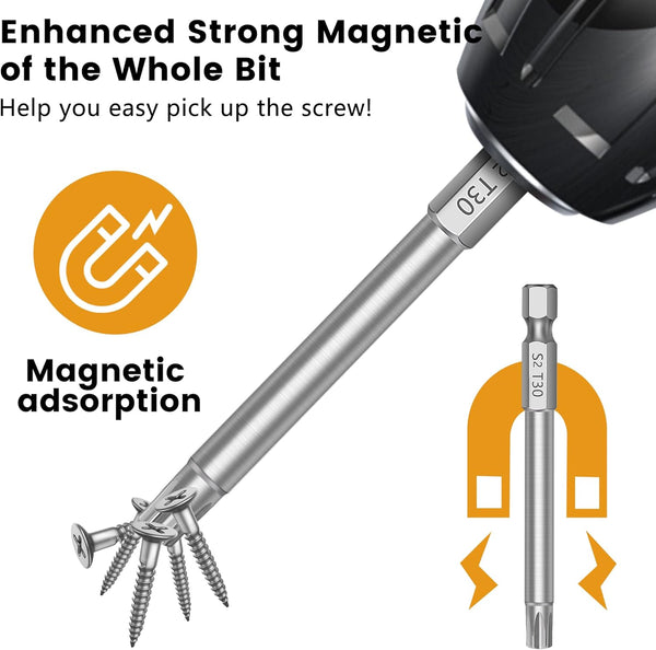 MulWark 14PC Magnetic Security Torx Bit Set 3" Long Tamper Proof Star Screwdriver Bit Set 1/4" Hex Shank S2 Steel T4 - T40 Impact Driver Bits