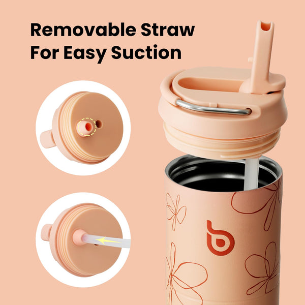 Insulated Water Bottle 700ml(24oz) with Straw, Lid, and Handle - Stainless Steel Sports Travel Gym Bottle for Men and Women (Skiing)