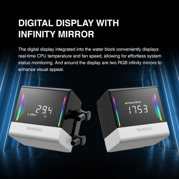 GAMDIAS CHIONE E4 240mm AIO Liquid CPU Cooler, Real-Time Digital Display Patented PWM Pump, 2 x 120mm Easy Cable Management Daisy Chained Fans w/ ARGB Sync, Intel LGA 1851/1700/1200；AMD AM5/AM4, Black