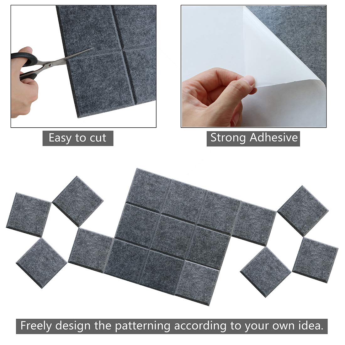 Uoisaiko Large 30x30cm Felt Board Tiles with 30 Pins, Pack of 6 Bulletin Board Notice Boards for Home Office Kitchen, Self Adhesive Pin Board Wall Tiles for Photos Memos