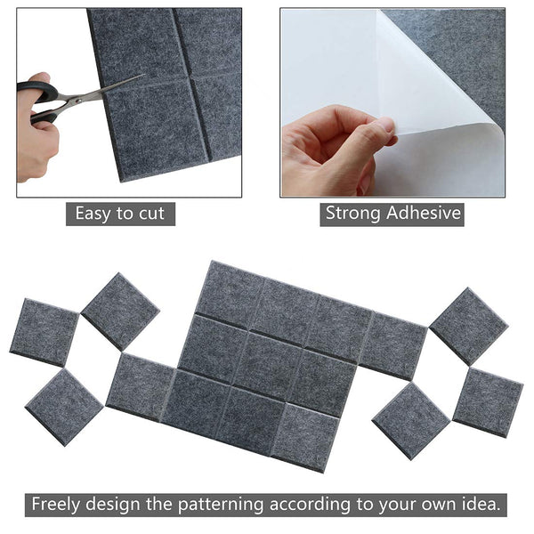 Uoisaiko Large 30x30cm Felt Board Tiles with 30 Pins, Pack of 6 Bulletin Board Notice Boards for Home Office Kitchen, Self Adhesive Pin Board Wall Tiles for Photos Memos