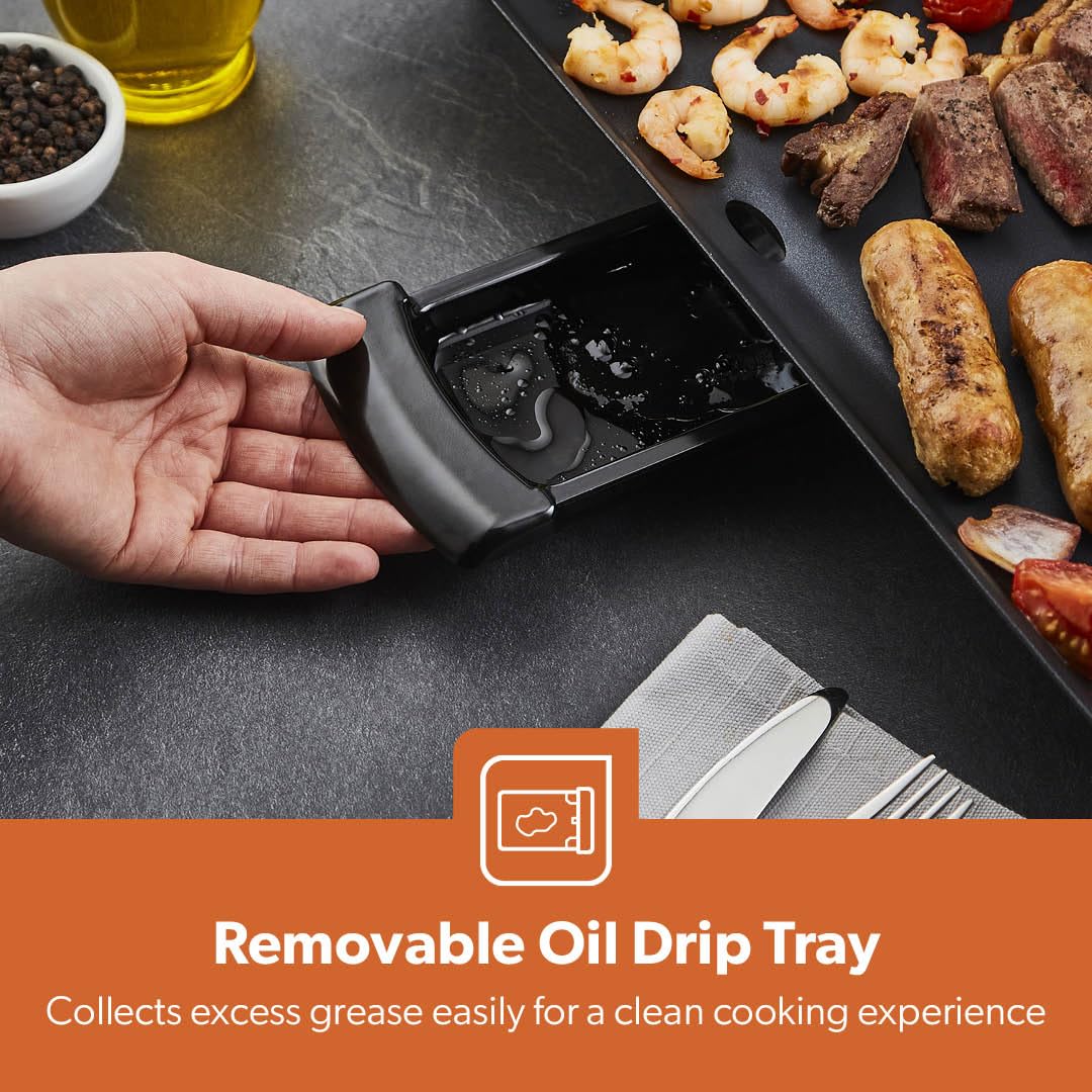 GEEPAS Teppanyaki Grill – Smokeless, Non-Stick, Adjustable Temperature - Easy-To-Clean, Removable Grease Tray, detachable cord – Indoor BBQ, Large Cooking Surface for Pancakes, Barbecue, Eggs and More