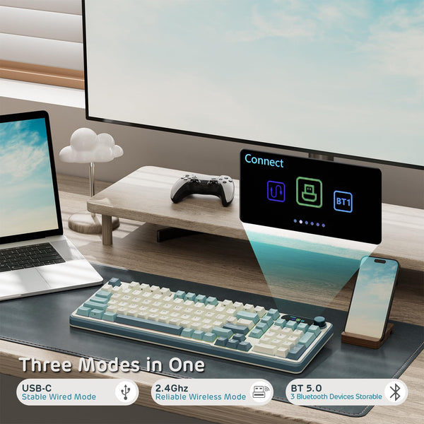 RK ROYAL KLUDGE S98 Mechanical Keyboard w/Smart Display & Knob, Top Mount 96% Wireless Mechanical Keyboard BT/2.4G/USB-C, Hot Swappable, Software Support, Massive Battery, 98 Keys