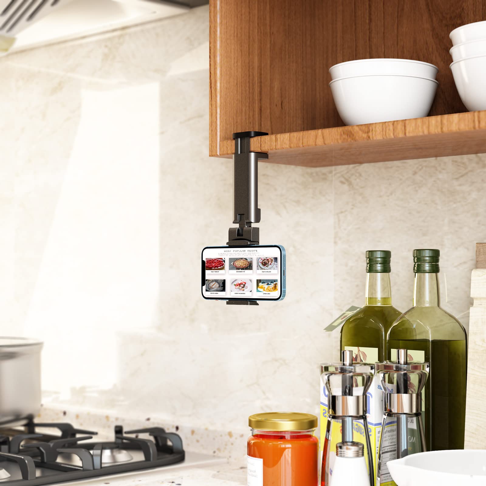 Airplane Phone Holder - Klearlook 4 in 1 Adjustable Phone Stand for Travel,360 Rotation Handsfree Viewing Flight Phone Holder,Foldable Travel Essential,Accessory for Flying/Traveling/Home/Office-Black