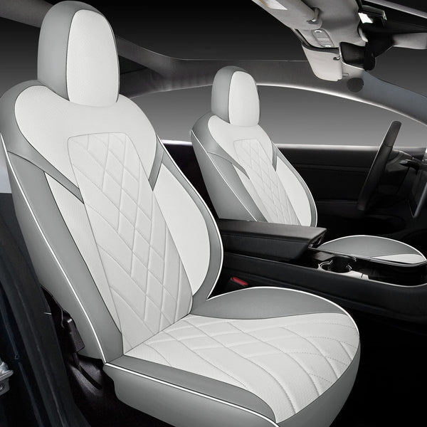 Tapha Faux Leather Seat Cover Set for Tesla Model 3 2017-2022, Breathable and Water-Resistant, Include Seat Covers for Front and Rear Seats (White/Grey)