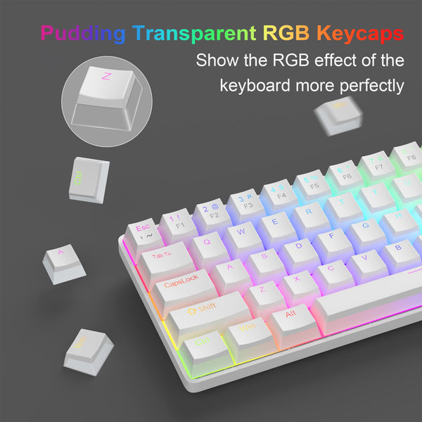 MageGee Portable 60% Gaming Mechanical Keyboard, Minimalist MK-Box Ice Blue Backlit Compact 68 Keys Wired Office Keyboard with Red Switch for Windows Laptop PC Mac Convenient(Gray & White)