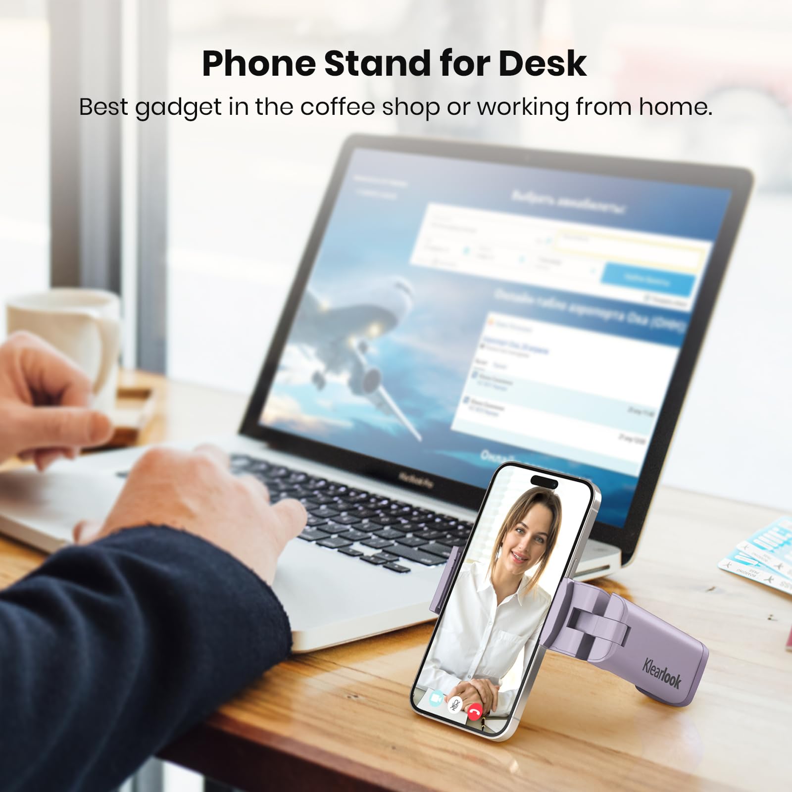 Airplane Phone Holder - Klearlook 4 in 1 Adjustable Phone Stand for Travel,360 Rotation Handsfree Viewing Flight Phone Holder,Foldable Travel Essential,Accessory for Flying/Traveling/Home/Office-Black