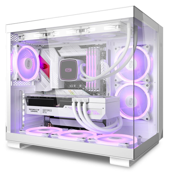 PCCOOLER CPS C3T500 AIRFLOW Mid-Tower ATX/M-ATX/ITX Case, Pre-installed 6 120mm PWM ARGB Fans,Column-Free Design,270° Full View Tempered Glass,360MM Radiator&400MM GPU Support,Easy Installation,WH