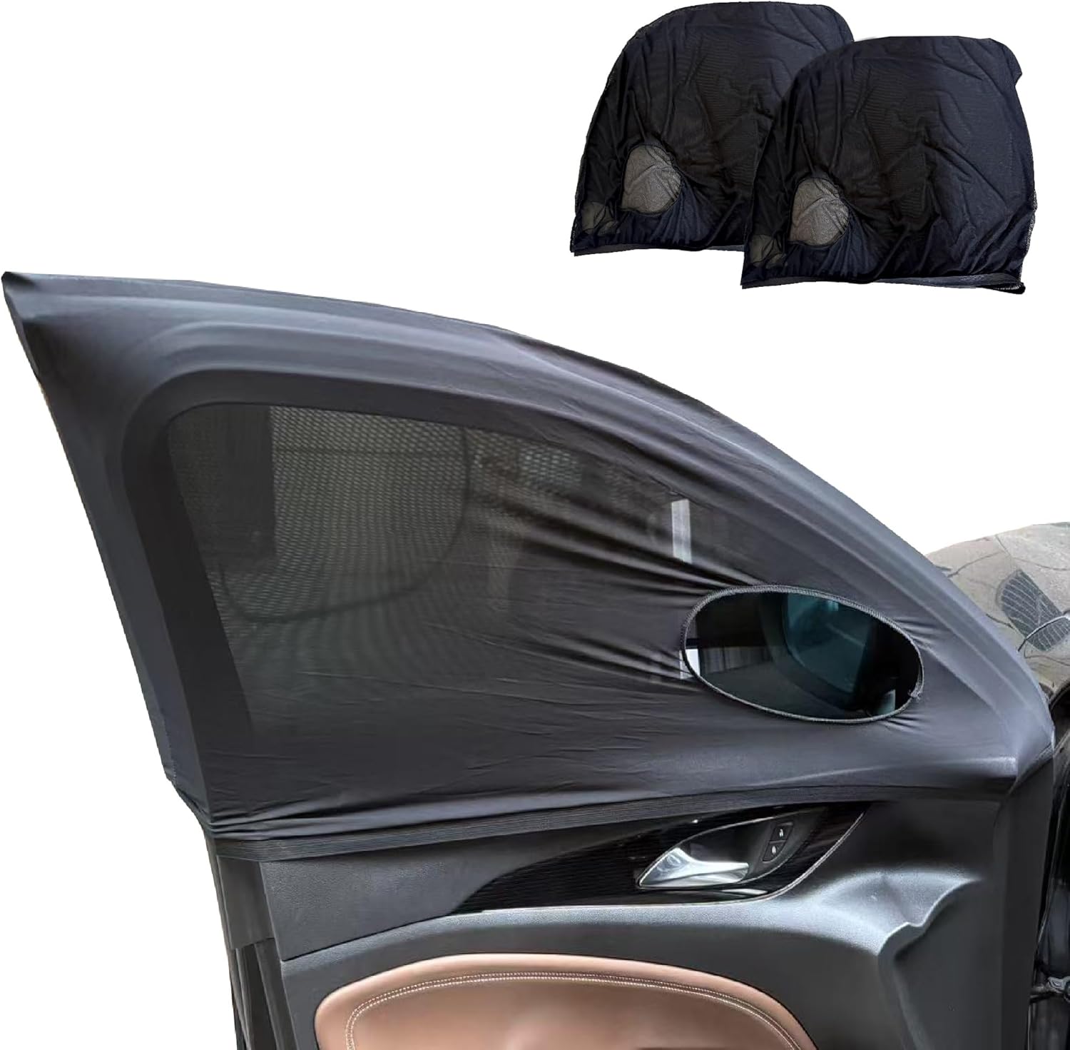 Car Front Window Shades, OUTTDID 2 Pack Side Window Sun Shades, Car Heat and UV Protection Stretchy Mosquito Net Cover Fit Cars SUVs - Up to 80x126cm