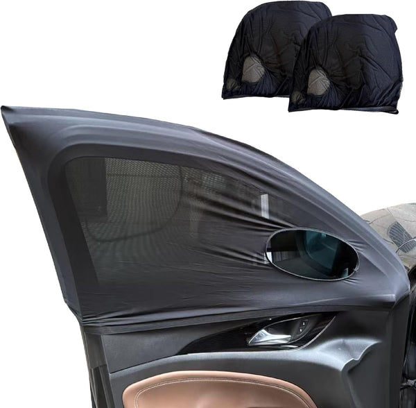 Car Front Window Shades, OUTTDID 2 Pack Side Window Sun Shades, Car Heat and UV Protection Stretchy Mosquito Net Cover Fit Cars SUVs - Up to 80x126cm