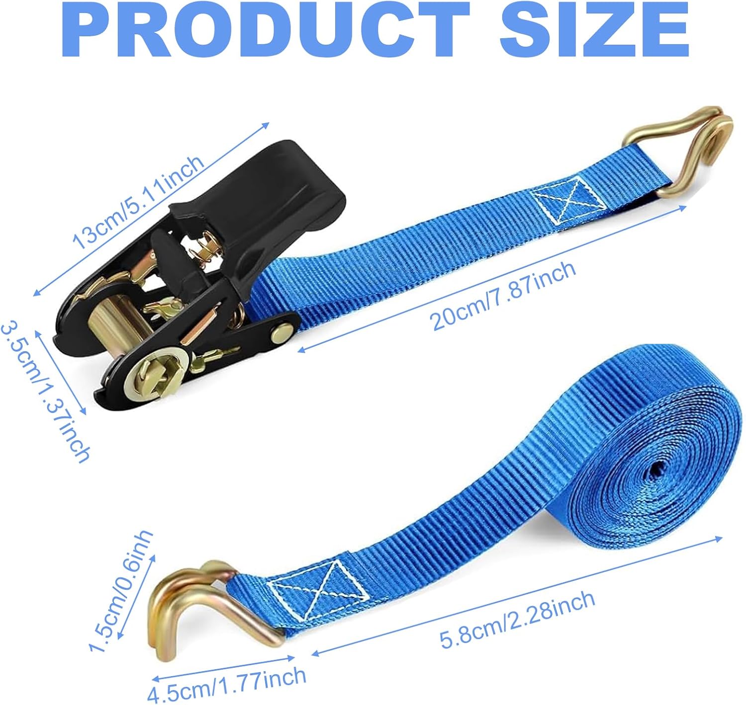 VINSPIRE Ratchet Straps with Hook– 6M x 25MM Heavy Duty Tie Down Straps with Cam Buckle for Cargo, Trailer, Car, Motorcycle, Household