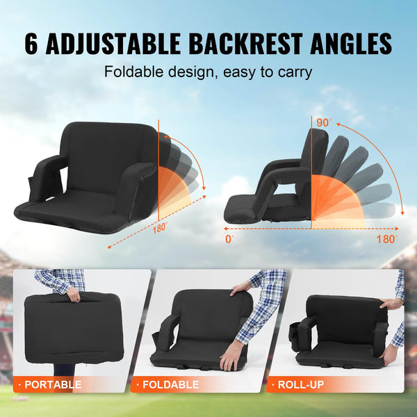 VEVOR Stadium Seat with Back Support, Wide Bleacher Seat Backs, Folding Padded Cushion Stadium Chair, Portable Reclining Chairs with Hook Pocket Cupholder, Ideal for Sport Event Beach Concert (2 Set)