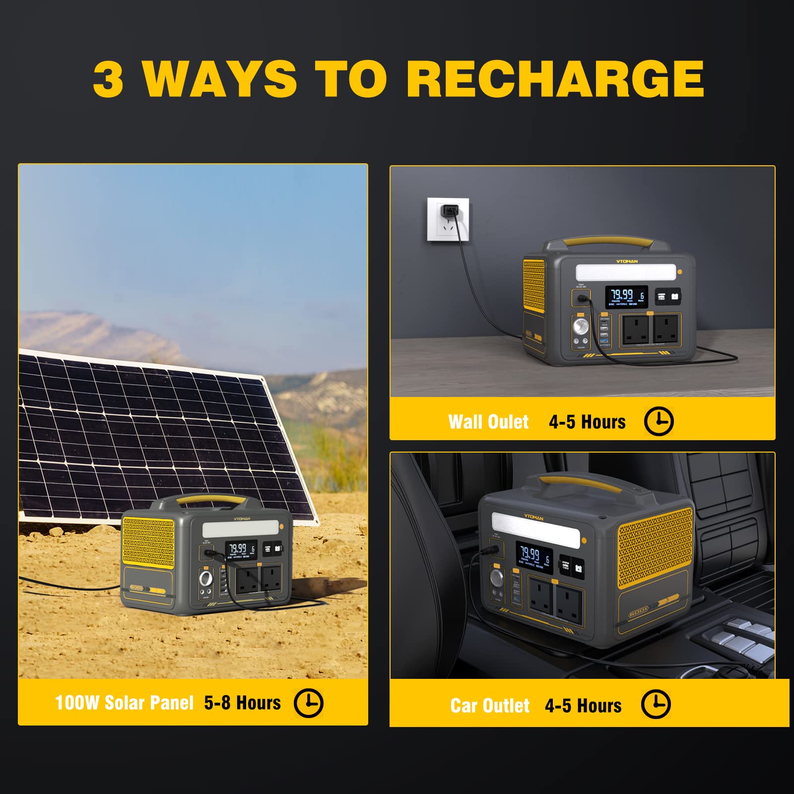 VTOMAN Jump 600X Portable Power Station 600W - 299Wh Solar Generator LiFePO4 Battery Power Station with 600W Pure Sine Wave (Surge 1200W) AC Outlet, PD 60W USB-C, 3x Regulated 12V/10A DC for Camping