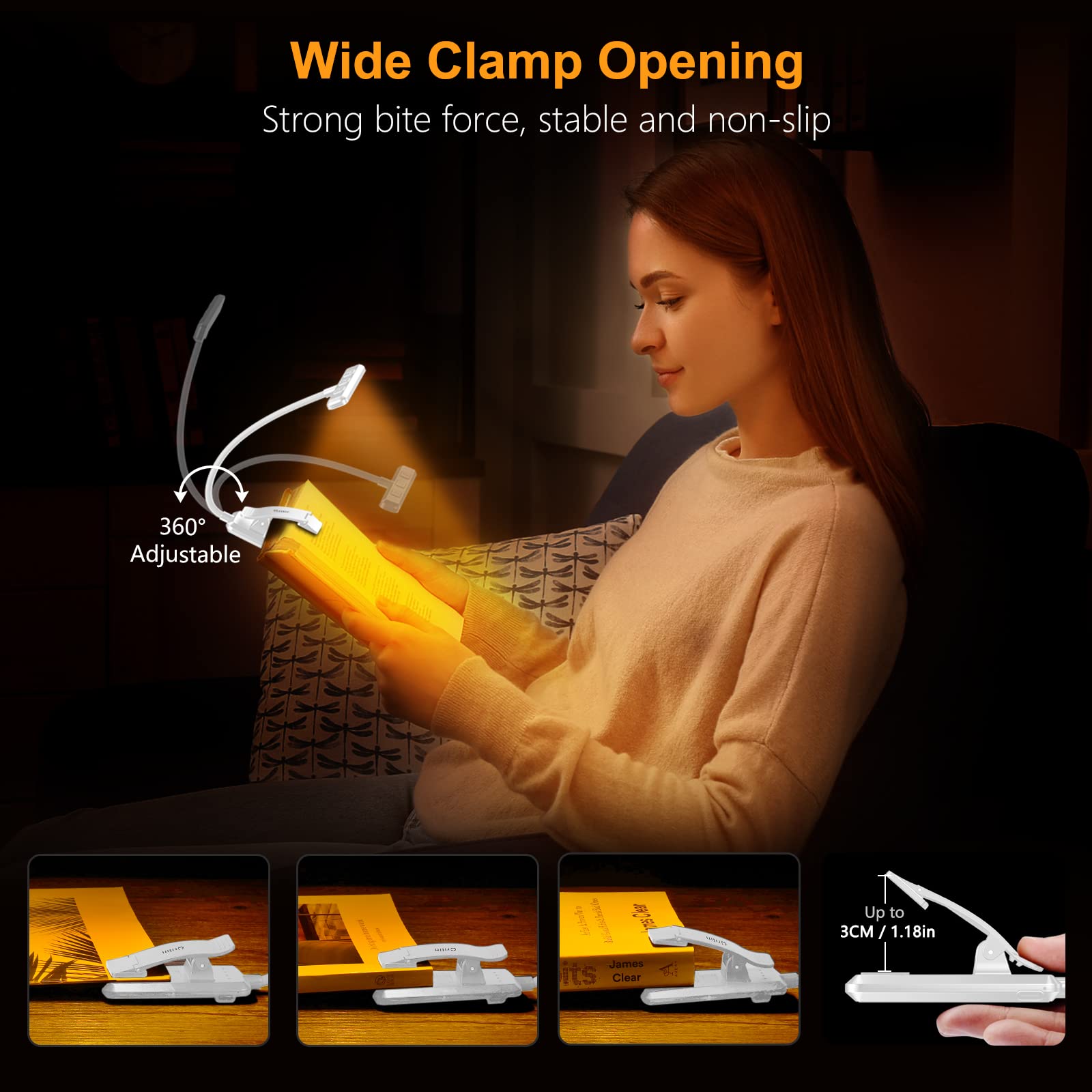 Gritin 19 LED Book Light, Reading Light Book Lamp for Reading at Night with Memory Function, 3 Eye-Protecting Modes -Stepless Dimming, Long Battery Life, 360° Flexible Lamp for Bed,Tablet