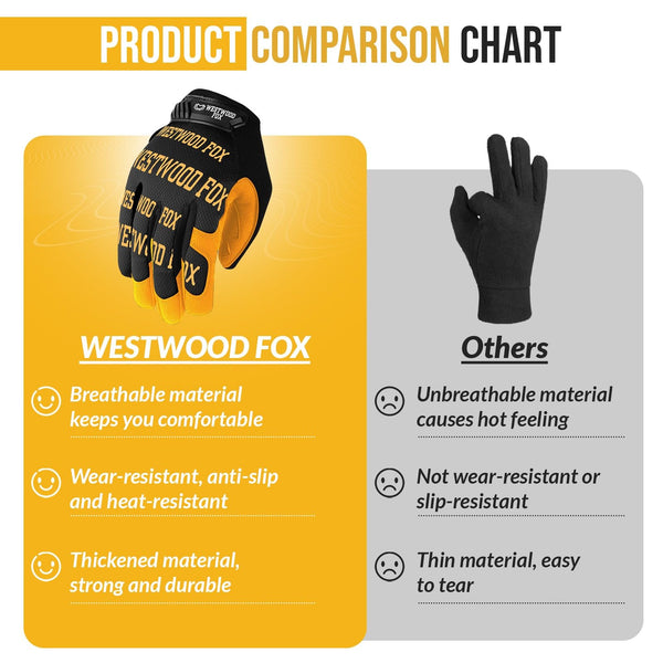 WESTWOOD FOX Gardening Working Gloves Garden Thorn Proof Flexible Heavy Duty Leather Mechanic Utility Dexterity Breathable Construction Gloves for Work Mens Women (Metallic Orange, L)