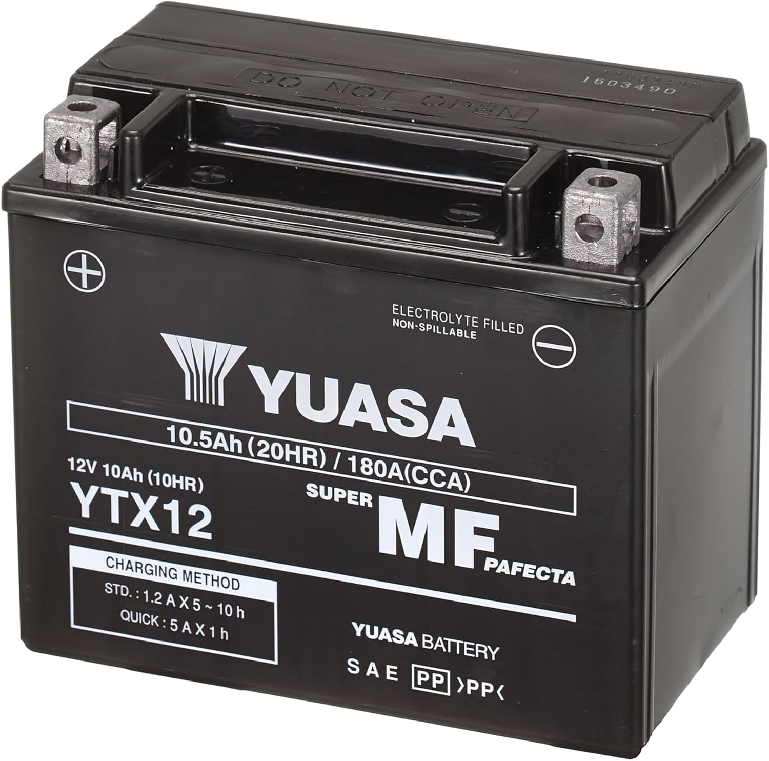 Yuasa YTX12 12V 180 CCA Maintenance Free VRLA AGM Motorbike Battery, Black