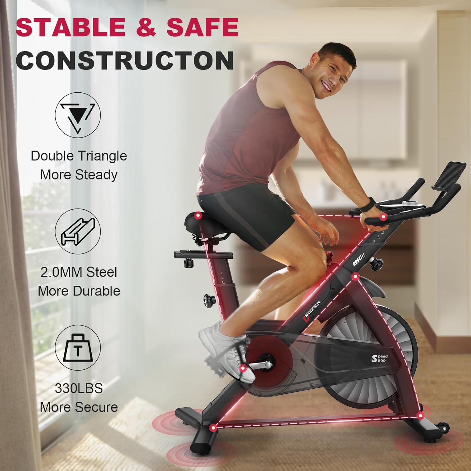 Exercise Bike for Home Use with APP, Magnetic Resistance Spin Bike with Large Tablet Holder & Comfortable Seat, Upgraded LCD Monitor for Quiet Home Cardio Workout, Max 330LBS Capacity