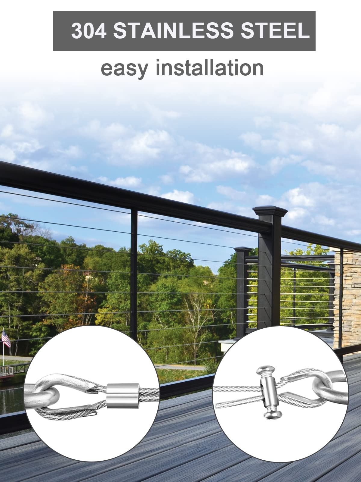 Abimars Wire Rope 2mm, 6m Stainless Steel Garden Wire Rope Cable with Crimping Aluminum, 7x7 Strand Core Metal Cable Wire Rope for Fence, Picture Hanging,Clothes Line