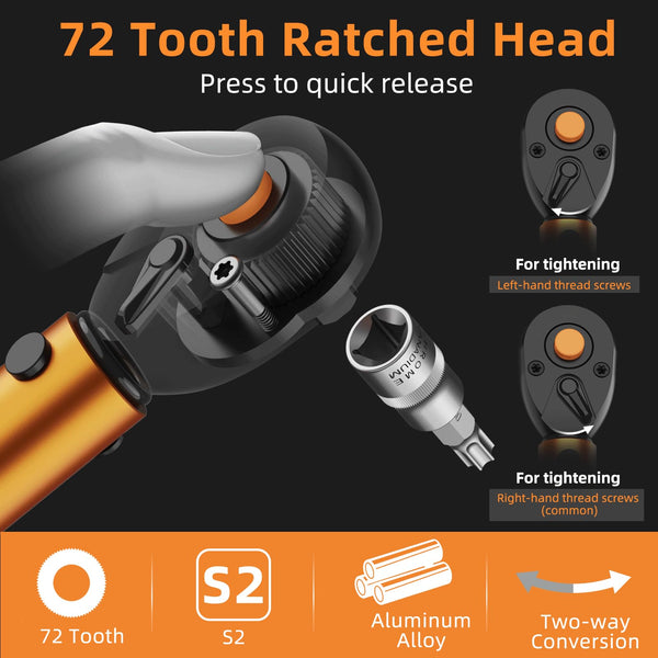 13PCS Bike Torque Wrench Set 3-25 Nm, Small Torque Wrench 1/4 Drive, Dual-Direction Adjustable 72 Teeth, ±3% Accuracy, with Extension Bar, Socket Bits (Hex & Torx), for Mountain Bike, Bicycle Repair