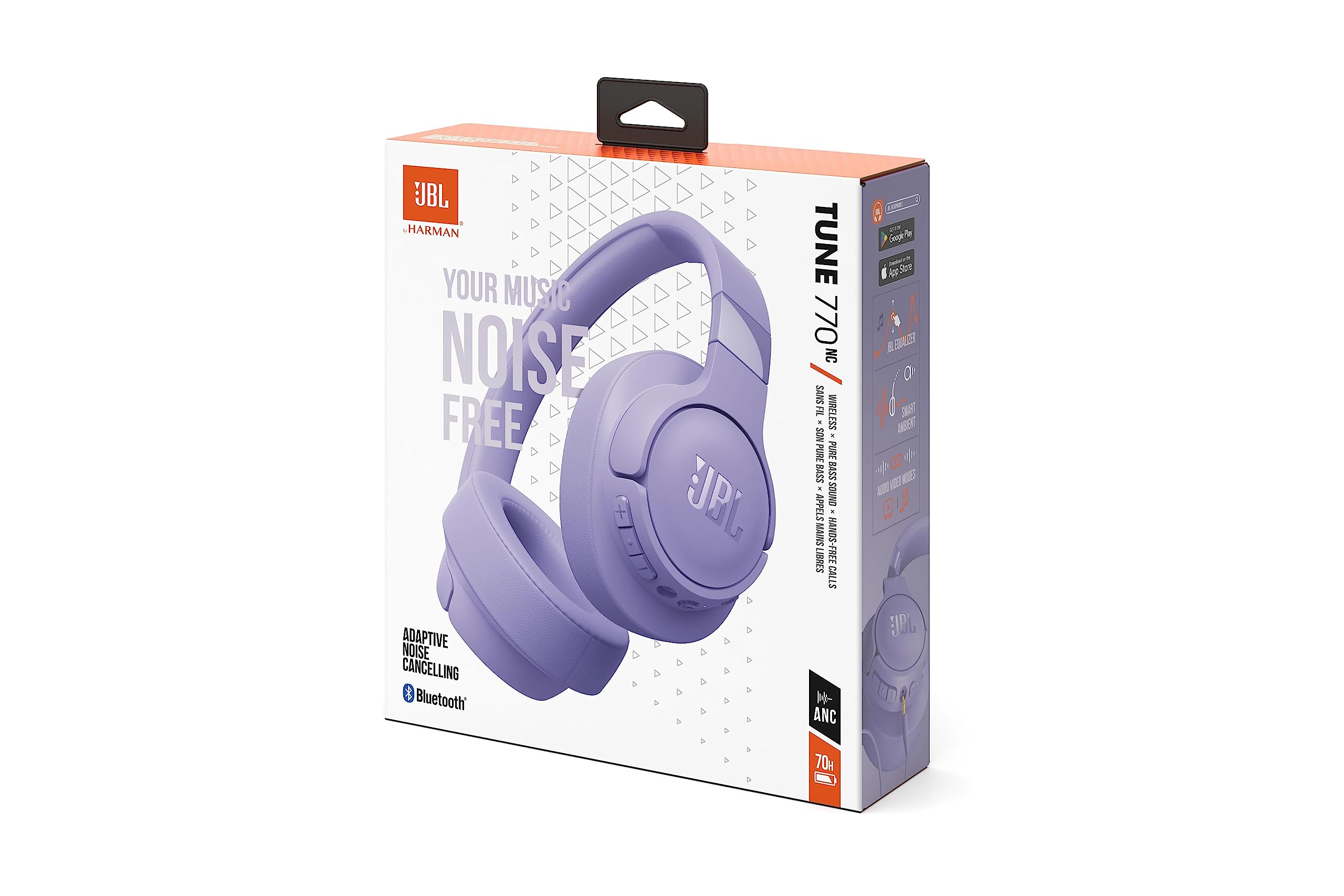 JBL Tune 770 NC Wireless Over-Ear Bluetooth Headphones with Adaptive Noise-Cancelling Technology and 70-Hour Battery Life, Blue