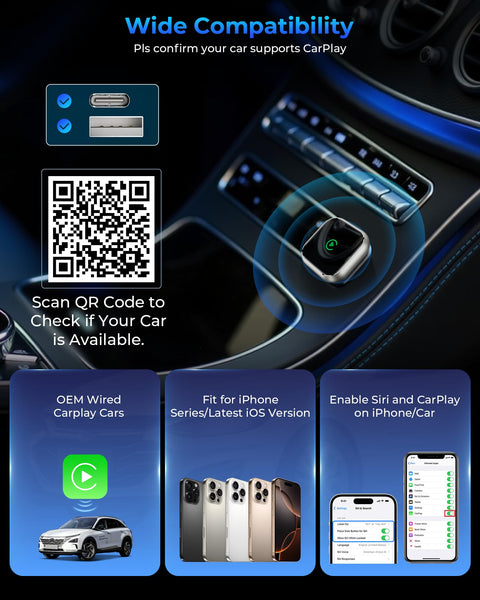 Wireless CarPlay Adapter for APPLE iPhone - Upgrade Wired CarPlay to Wireless Device, Mini T-shaped for Cars USB Plug and Play Auto Reconnect, for Portable Car GPS Navigation Broadcast