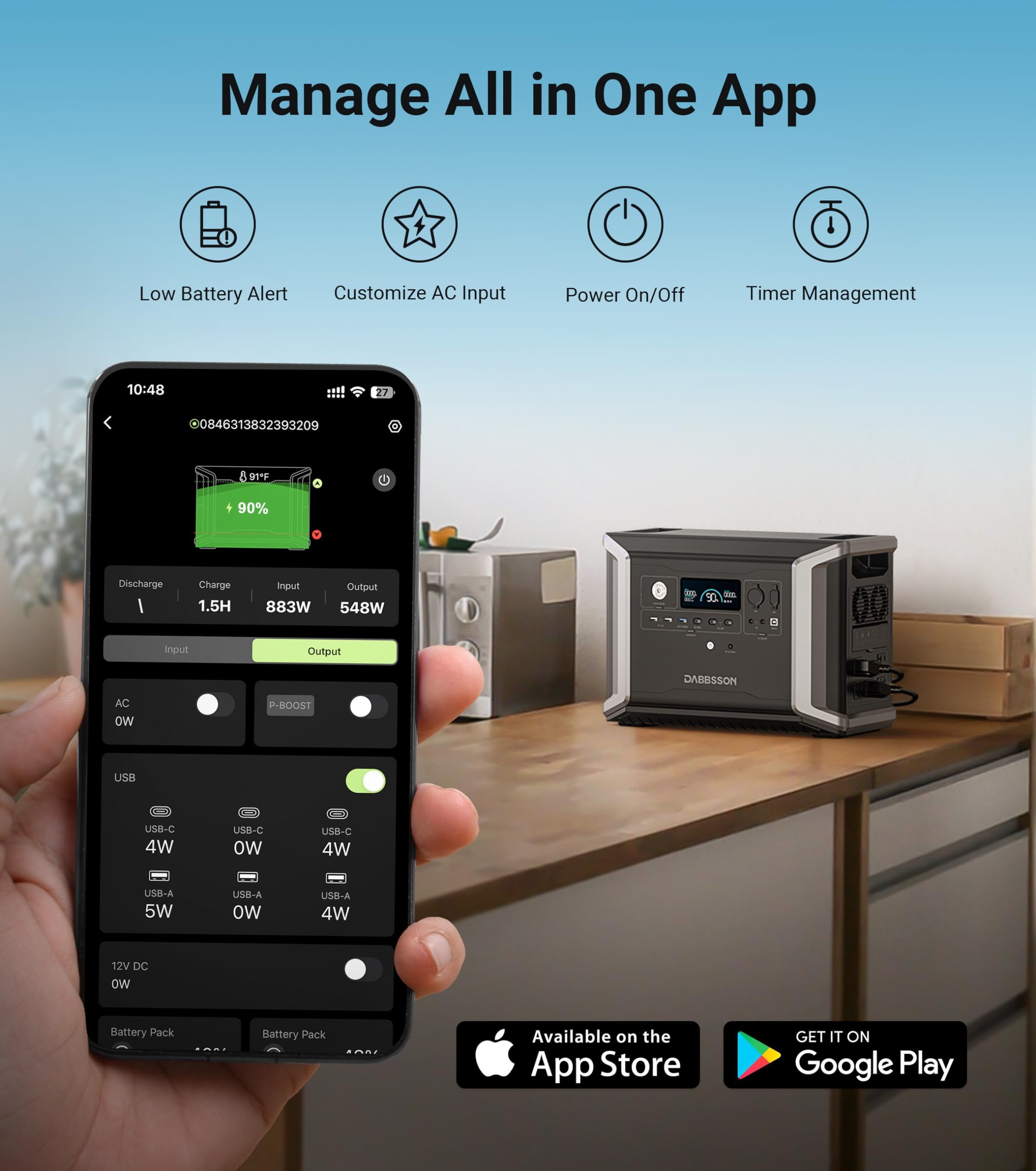 Dabbsson Portable Power Station DBS2300, 2330Wh EV Semi-solid State LiFePO4 Home Battery Backup, Max 16660Wh, 2200W AC Outlets, Solar Generator for Camping, Home Backup, Emergency, RV