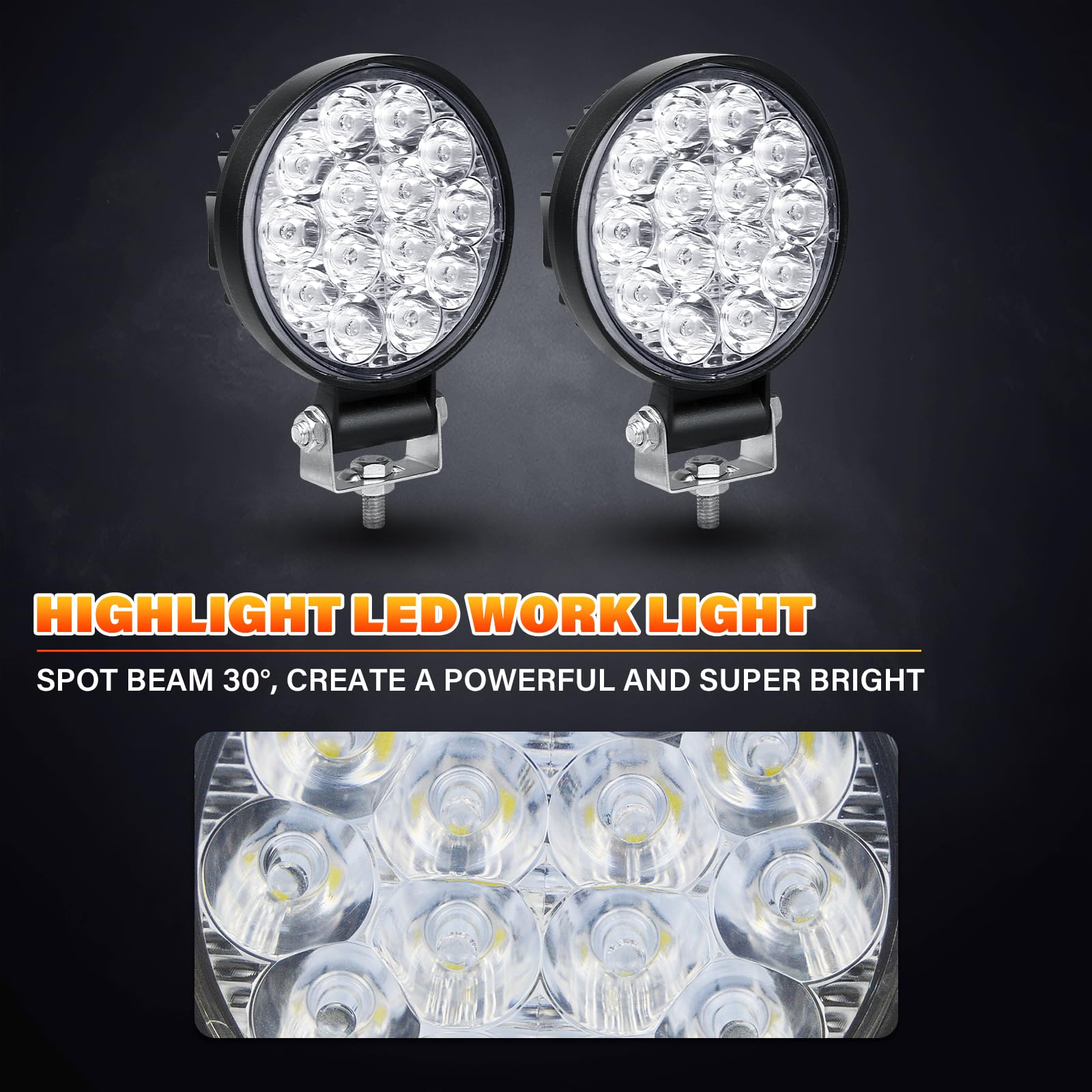 RIGIDON 4 Pcs Round Mini Ultr Thin Led Work Light, 3.2 inch 42W Spot Beam, 12V 24V Outdoor Driving Lights Lamp for Car Off road Boat Truck 4x4 SUV ATV Tractors Excavator, 6000K White, Fog Lamp