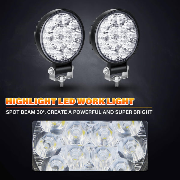 RIGIDON 4 Pcs Round Mini Ultr Thin Led Work Light, 3.2 inch 42W Spot Beam, 12V 24V Outdoor Driving Lights Lamp for Car Off road Boat Truck 4x4 SUV ATV Tractors Excavator, 6000K White, Fog Lamp