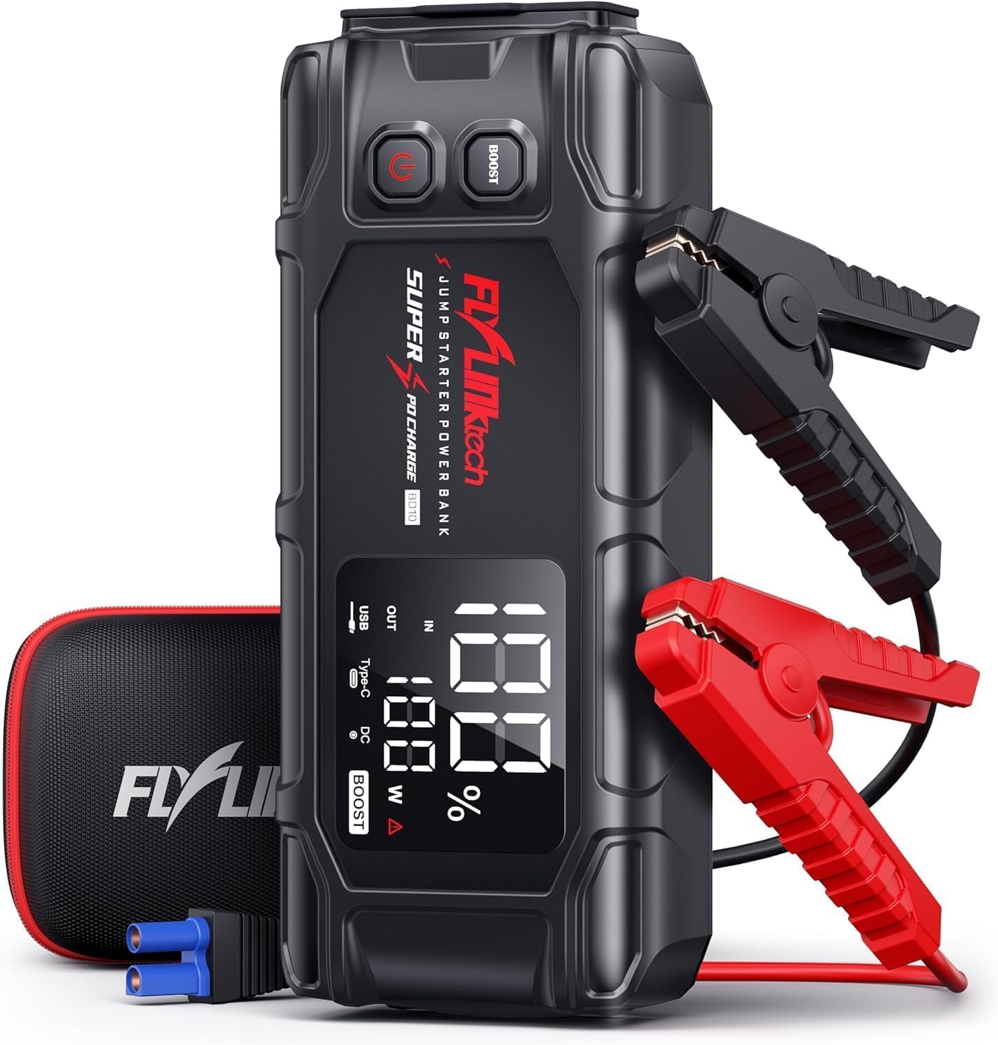 Jump Starter Power Pack, FLYLINKTECH 8000A Peak 26800mAh Car Battery Booster Jump Starter Bank with PD65W Fast Charging for All Gas or 12L Diesel, 12V Battery Jumper with 600 Lumen Light, Jump leads