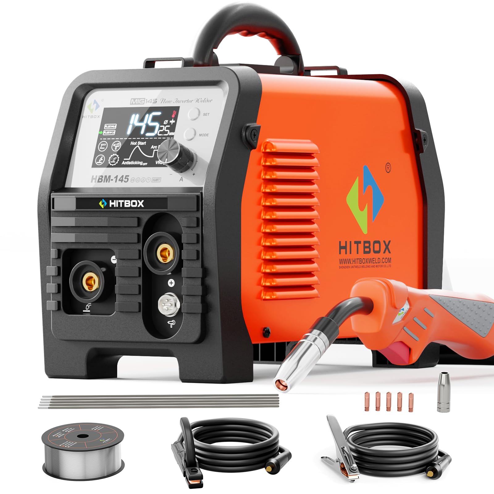 HITBOX MIG Welder 240V, 200Amp 7 in 1 Gas MIG/Gasless MIG/Stick/Lift TIG/Spot Welding/Spool Gun Aluminum Welder Machine, Multi Process Synergy Welding Machine with LED Display Pre/Post Gas(MIG200III)