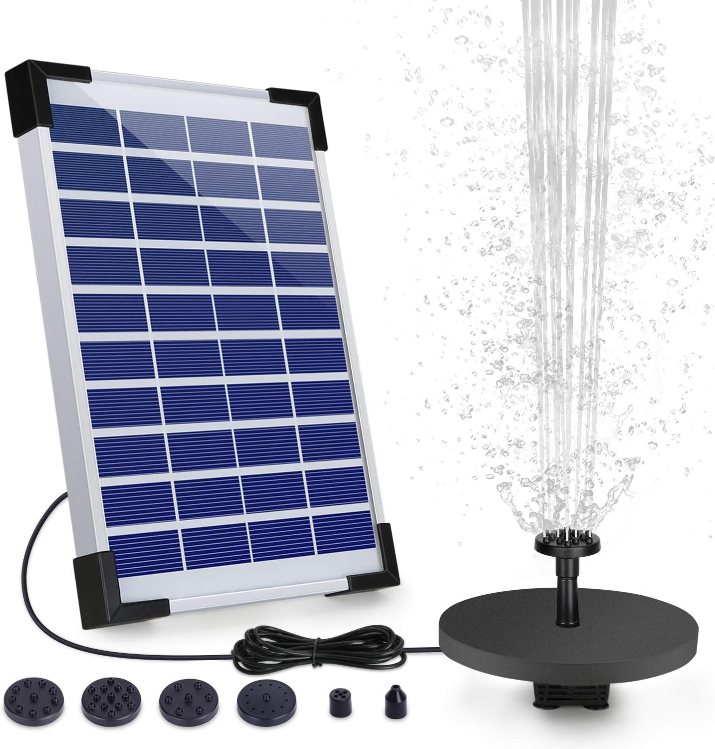 AISITIN 5.5W Solar Fountain Pump, Solar Water Pump Floating Fountain Built-in Battery, with 6 Nozzles, for Bird Bath, Fish Tank, Pond or Garden Decoration