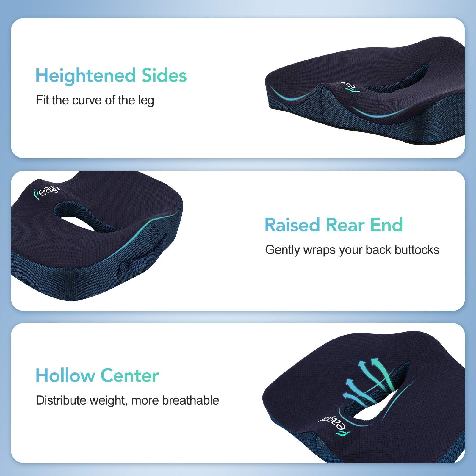 Feagar Seat Cushion for Back Pain - Orthopedic Non-Slip Memory Foam Coccyx Cushion for Tailbone Relief Sciatica Hemorrhoid, Office Chair Cushions