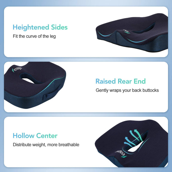 Feagar Seat Cushion for Back Pain - Orthopedic Non-Slip Memory Foam Coccyx Cushion for Tailbone Relief Sciatica Hemorrhoid, Office Chair Cushions