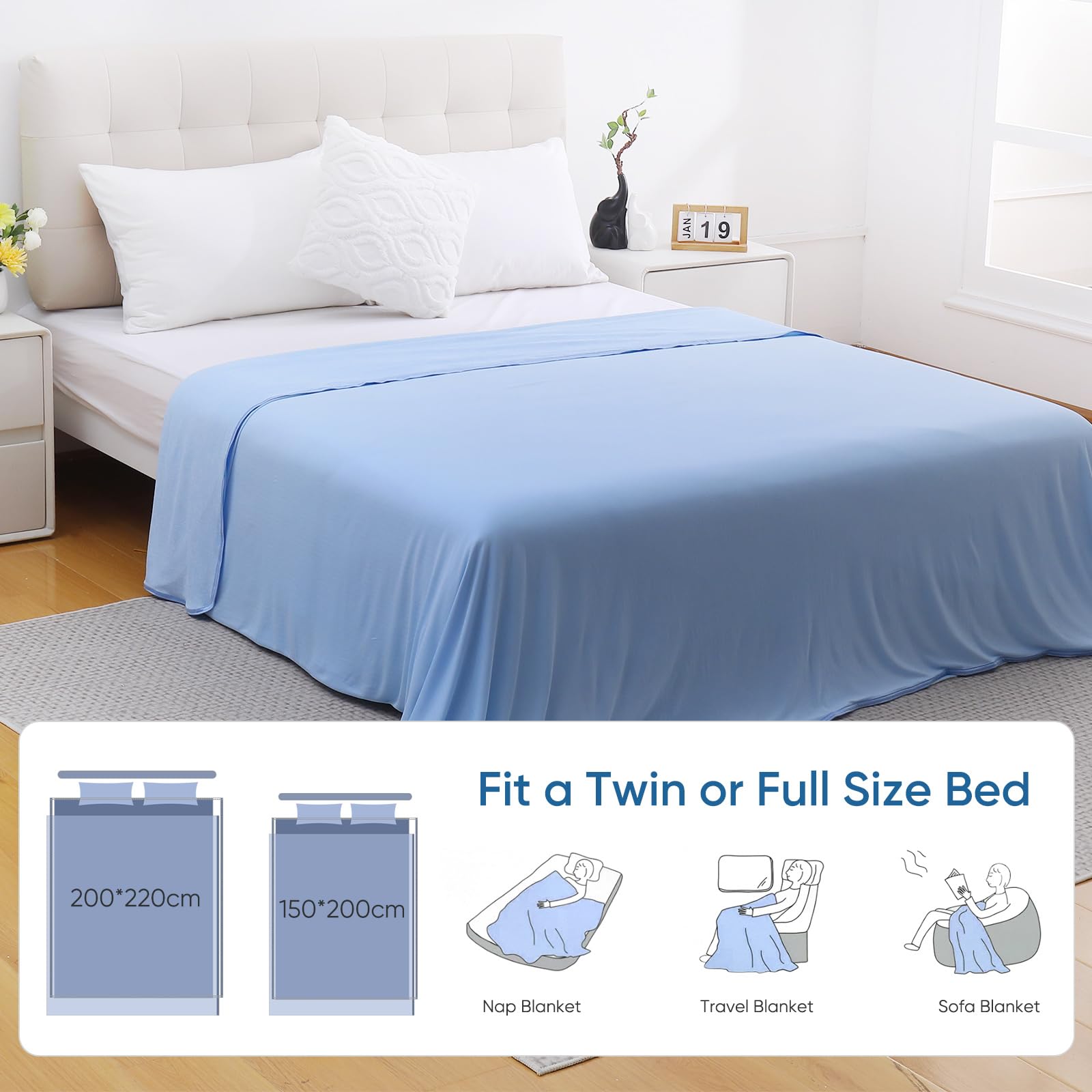 Marchpower Cooling Blanket, Bamboo Blankets 200x220cm Queen Size, Arc-chill Q-MAX>0.5 Cool Fiber Lightweight Summer Luxury Version Absorb Heat for