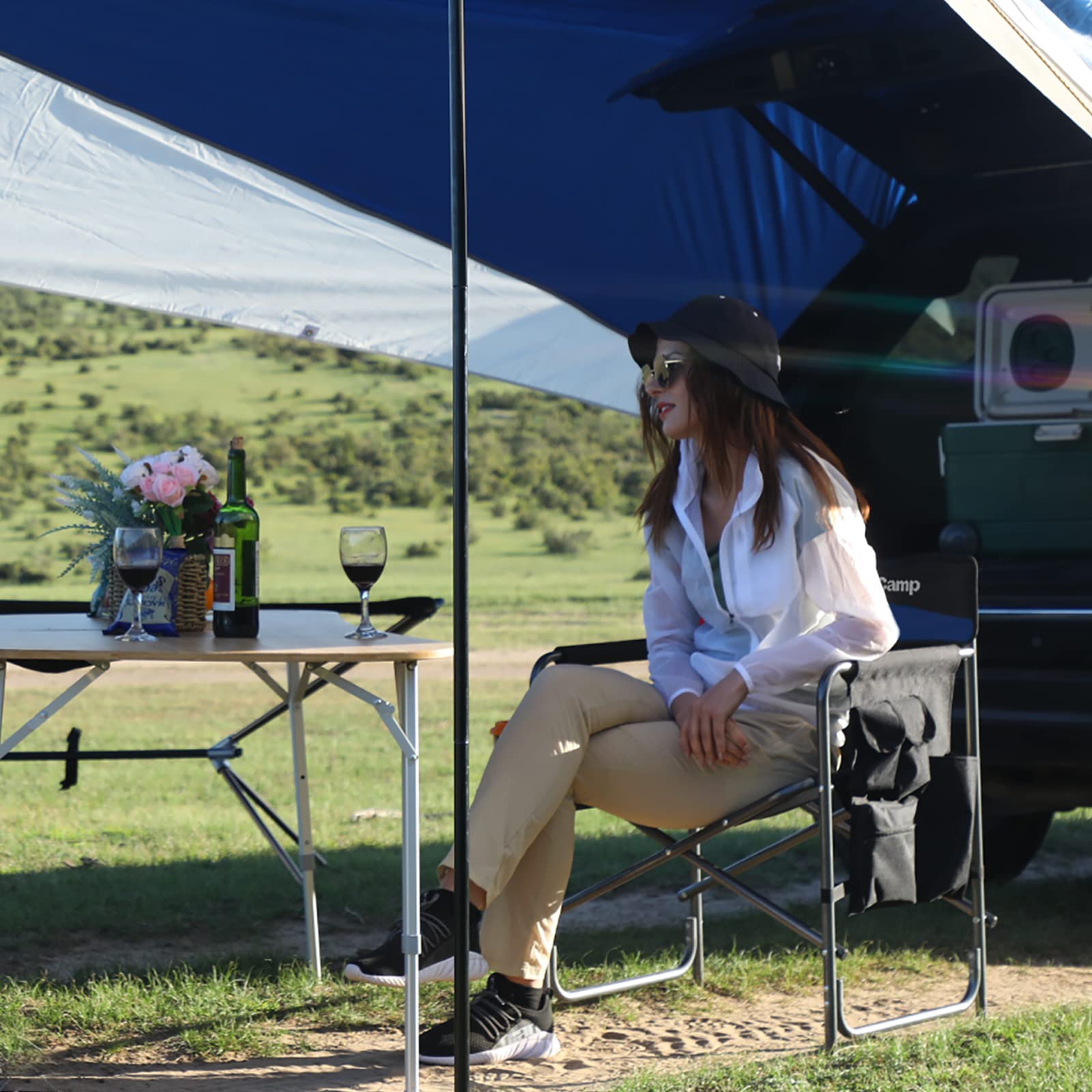 KingCamp Folding Camping Chairs for Adluts Heavy Duty Directors Chair with Cooler Bag and Side Table Support up to 150KG