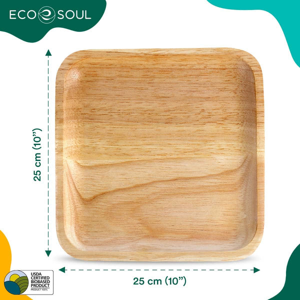ECO SOUL 100 Disposable Palm Leaf Plates 10(25cm) Square Large Bamboo Plate I Eco Friendly, Biodegradable, Compostable Heavy-Duty Plate, Wooden