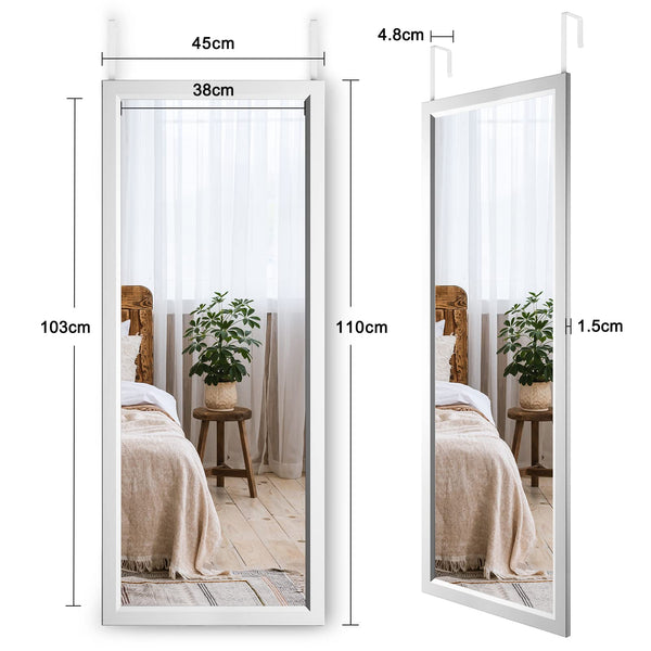 Dripex Over Door Mirror Full Length, 110 x 45cm Wall Mounted Mirror Door Hung Mirror for Bathroom/Bedroom/Wardrobe - Toughened Glass, Silver