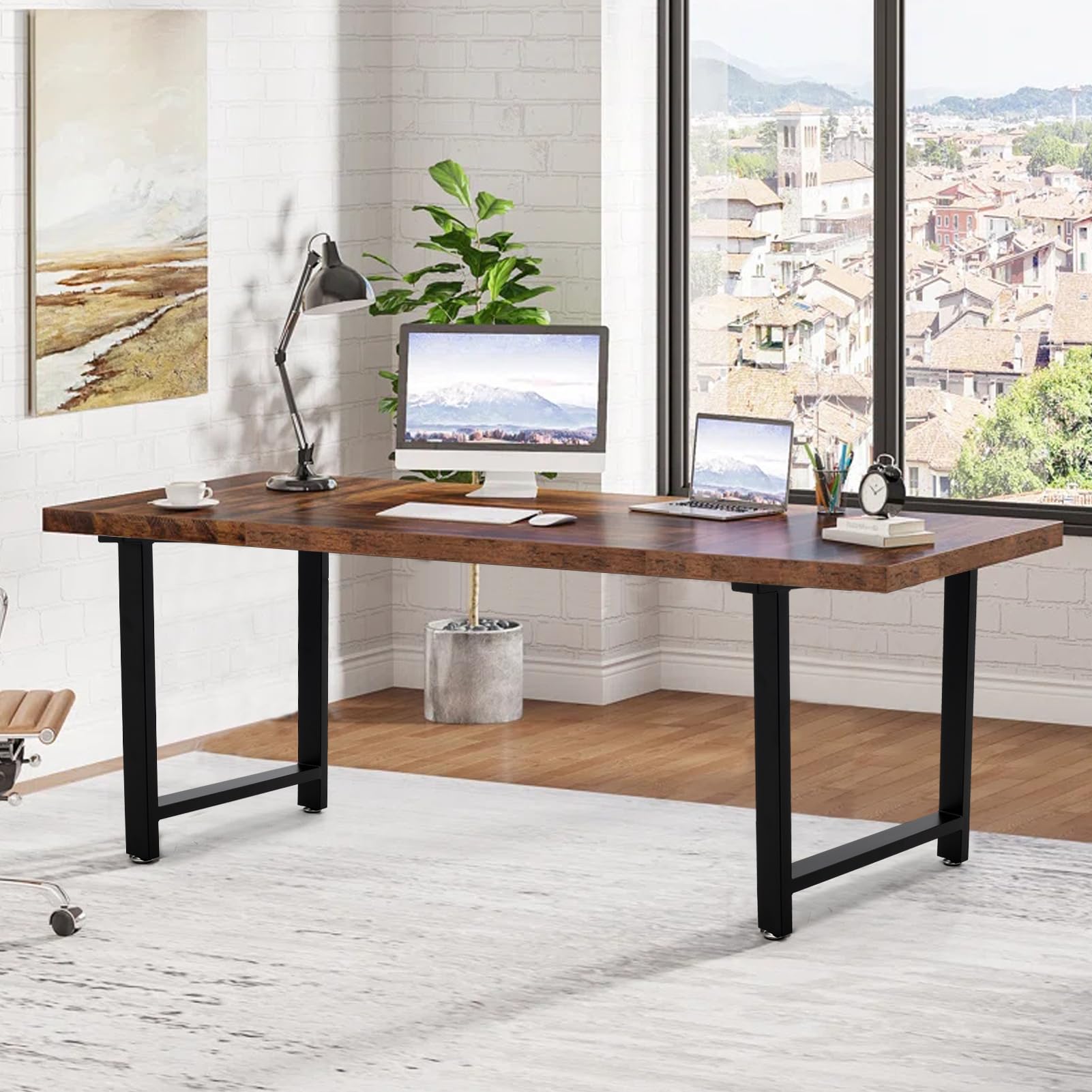 INMOZATA Table Legs, Set of 2 Heavy Duty Industrial T-shaped DIY Furniture Legs Metal with Widened Mounting Plate for Desk Dining Table Coffee Table Breakfast Bench, W60 X H72cm