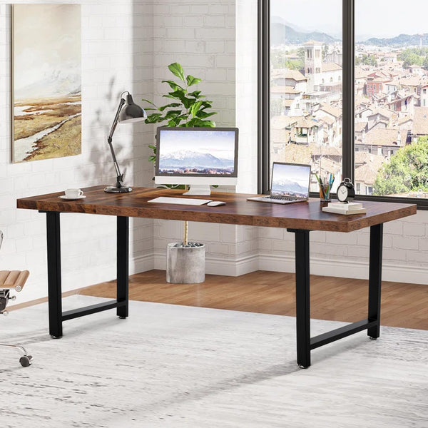 INMOZATA Table Legs, Set of 2 Heavy Duty Industrial T-shaped DIY Furniture Legs Metal with Widened Mounting Plate for Desk Dining Table Coffee Table Breakfast Bench, W60 X H72cm