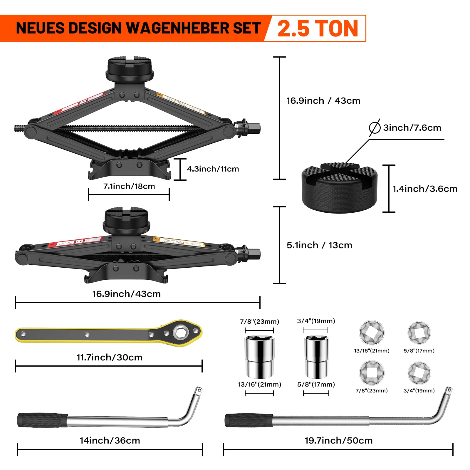 IMAYCC Car Jack Kit 2.5 Ton, Universal Scissor Jack for Car with Rubber Jack Pad, Portable Tire Changing tool with Lug Wrench, Emergency Kit for SUV MPV