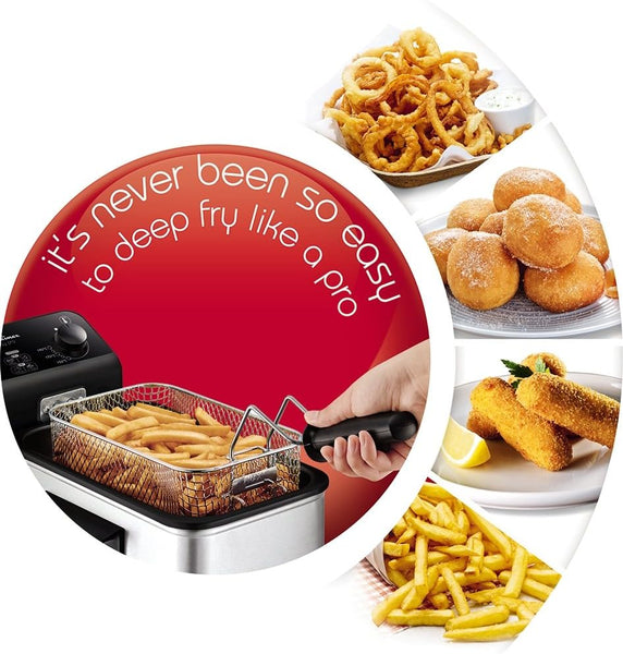 Tefal Deep Fryer Easy Pro, Stainless Steel, 3L capacity, 1.2kg, 4 Portions, 2100W, Semi Pro, Kitchen Fryer, Compact, Chips, Easy Cleaning, FR333040