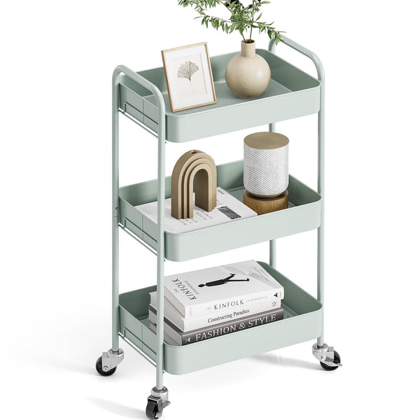 KINGRACK Kitchen Trolley, 3 Tier Rolling Trolley, Metal, Serving Trolley with Wheels Handles, Shelf Trolley for Office, Salon, All-purpose Trolley for