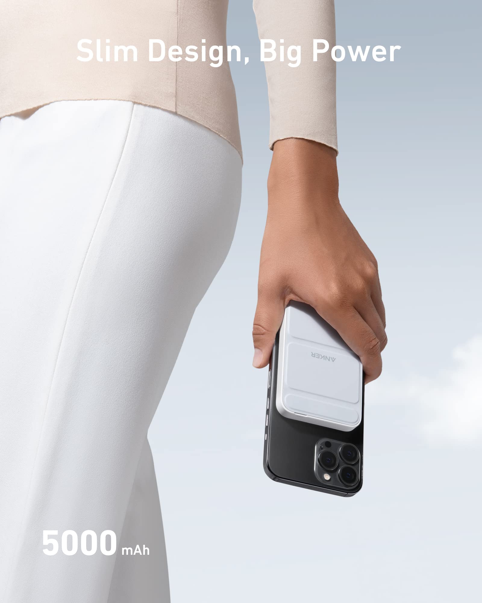 Anker Power Bank, 622 Magnetic Battery (MagGo), 5000mAh Foldable Magnetic Wireless Portable Charger and USB-C for iPhone 16/16 Plus/16 Pro/16 Pro Max, iPhone 15/14/13/12 Series